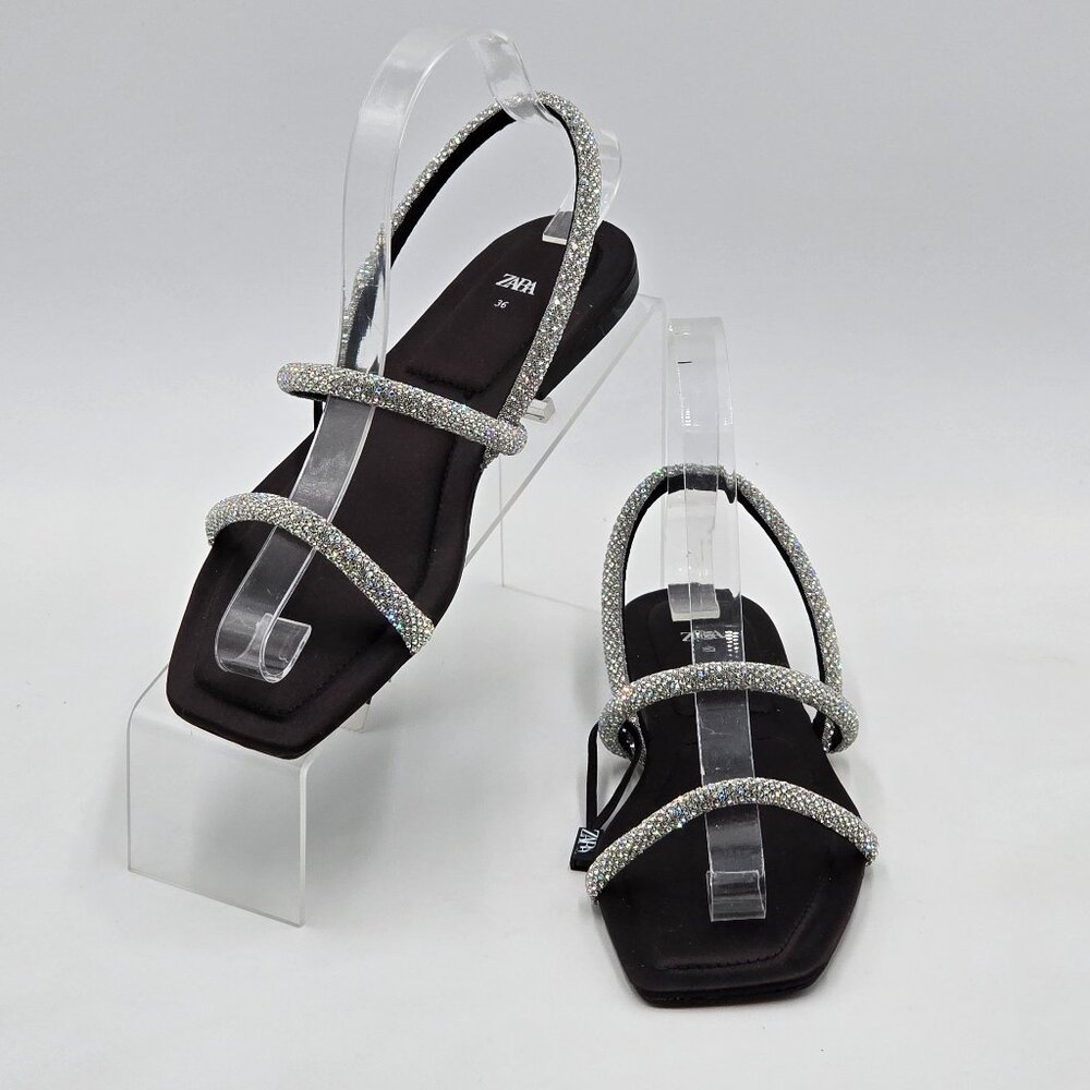 Zara Rhinestone Flat Sandals - NWT - Picture 9 of 17